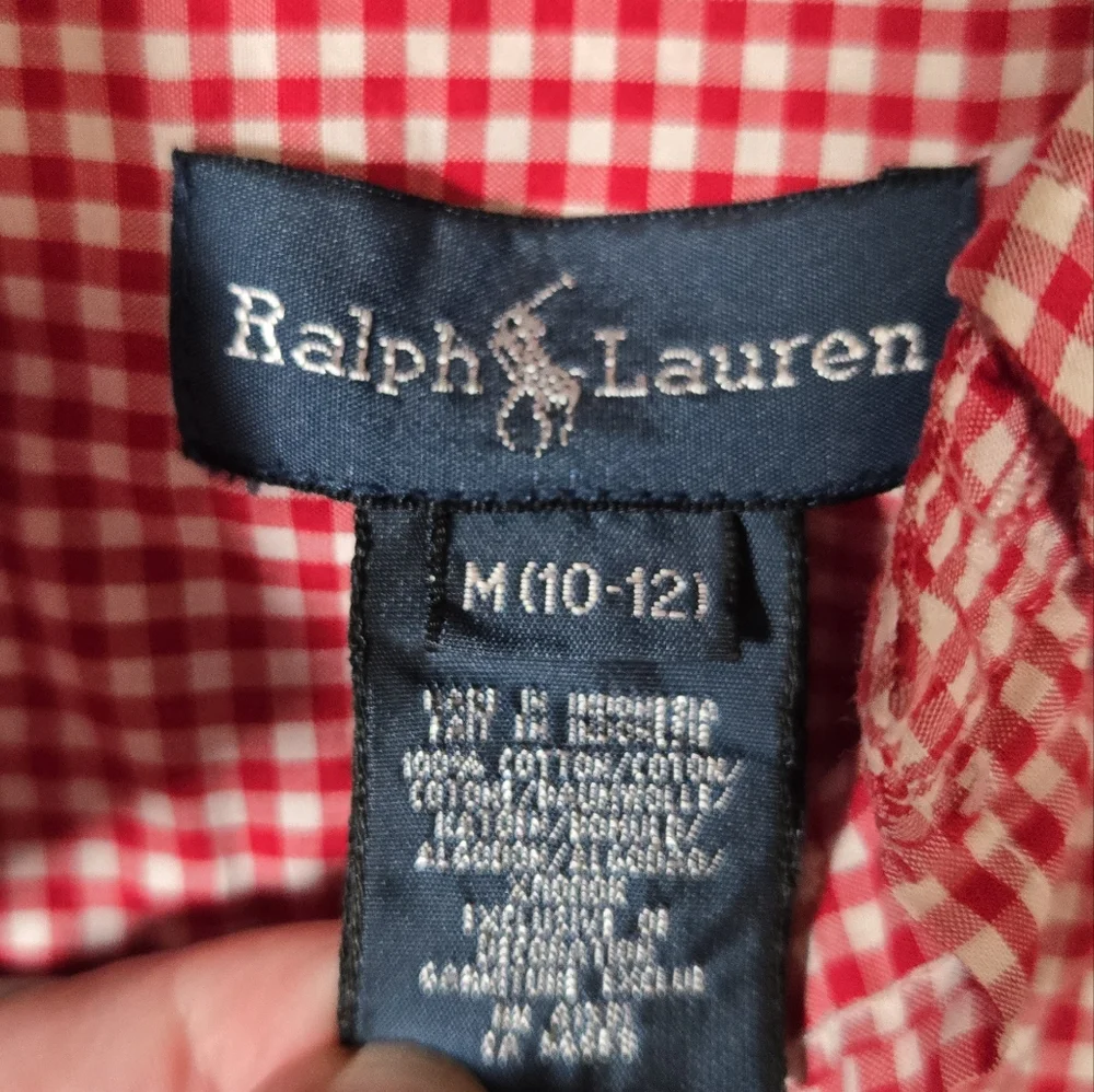 Ralph Lauren Boys Red Gingham Button Down‎ Shirt Size Medium Long Sleeve